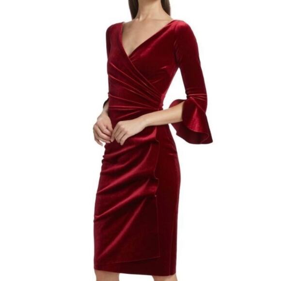 Chiara Boni La Petite Robe NWOT Garnet Red Triana Velvet Faux Wrap Midi Dress - Picture 2 of 11